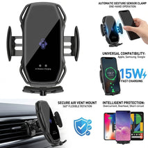 15W QI Phone Holder with Automatic Clamp Smart Sensor Car Wireless Charger