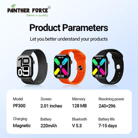 Panther Force AMOLED Display Smart Watch and Health Tracker with 3 straps included