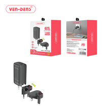 VEN-DENS 65W GaN USB-C Fast Charger Plug, 3-Port PD Charger (1×USB-C + 2×USB-A), Detachable UK/EU/US Plug, Universal Travel Wall Adapter for iPhone, Samsung, iPad, Laptop – SP-TC92UG