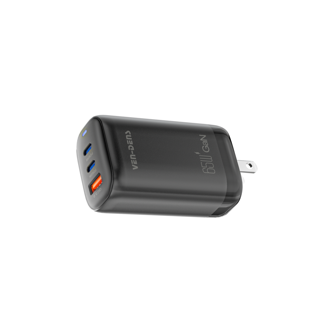 VEN-DENS 65W GaN USB-C Fast Charger Plug, 3-Port PD Charger (1×USB-C ...