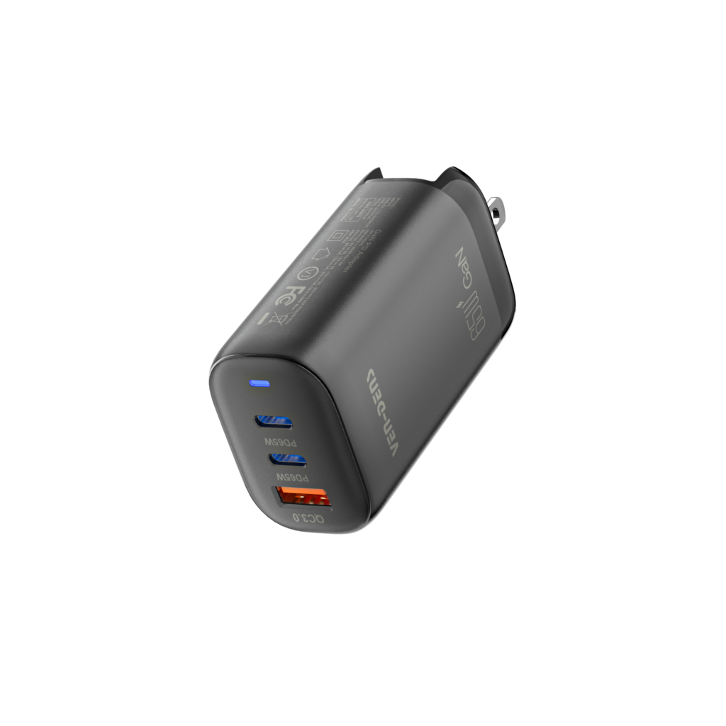 VEN-DENS 65W GaN USB-C Fast Charger Plug, 3-Port PD Charger (1×USB-C ...
