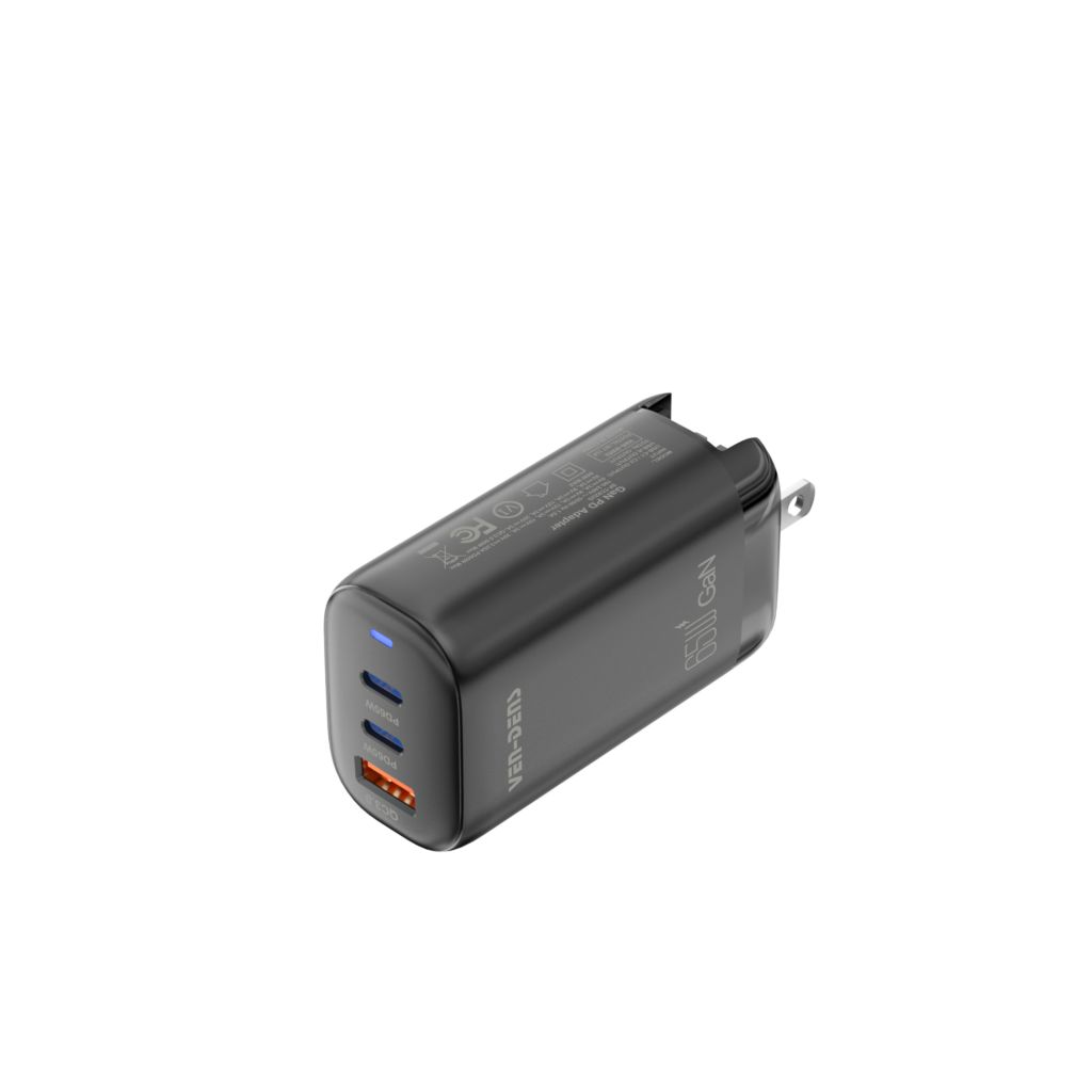 VEN-DENS 65W GaN USB-C Fast Charger Plug, 3-Port PD Charger (1×USB-C ...