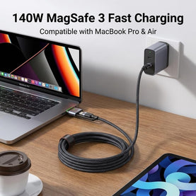 240W 2-in-1 USB-C to USB-C 2M Cable with 140W MagSafe 3 Fast Charging Adapter – Compatible with MacBook Pro 14” & 16” (2021–2024), MacBook Air M2/M3, USB-C Laptops & Devices