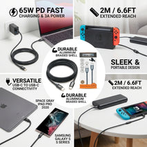3A Fast 65W Charge 2M Type-C to Type-C Aluminium Shell Braided Cable for Android devices
