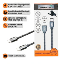 3A Fast 65W Charge 2M Type-C to Type-C Aluminium Shell Braided Cable for Android devices