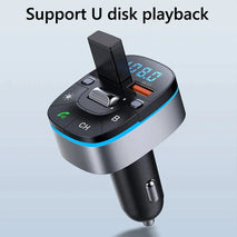 In - Car Charger Wireless FM Transmitter V5 Bluetooth, headphone jack port, and 2 USB - A Ports - Interior Auto Tech
