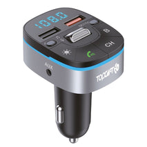 In - Car Charger Wireless FM Transmitter V5 Bluetooth, headphone jack port, and 2 USB - A Ports - Interior Auto Tech