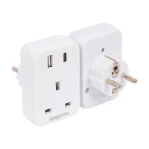 Kingavon UK to EU Travel Adaptor with 1x Type - C & 1x USB - A port: Ideal for European Travelers - IA Tech