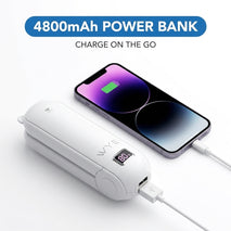 Portable Handheld Fan, 3-in-1 with Power Bank and LED Flashlight, USB-C Rechargeable, White, Foldable Pocket Size, Travel