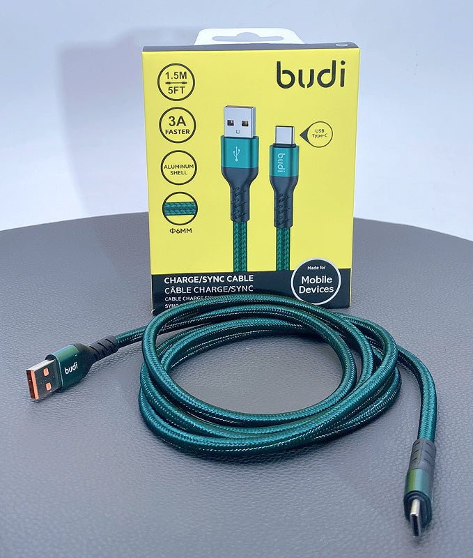 Shell Cable Standard 3A Budi USB A to Type C 1.5M with Braided Aluminum Shell Cable ...