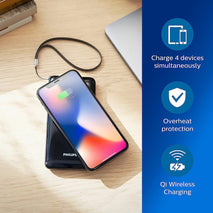 Philips 10000mAh Power Bank with 1x Type-C and 2x USB-A Ports Qi Wireless Charging Function - interiorautotech